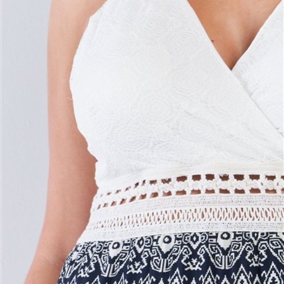 V Neck Lace Crochet Criss Cross Back Maxi Dress - Picture 3 of 6